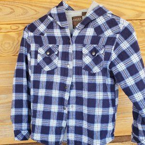 Roper youth hooded blue flannel jacket size Medium (7-8) with thermo lining and